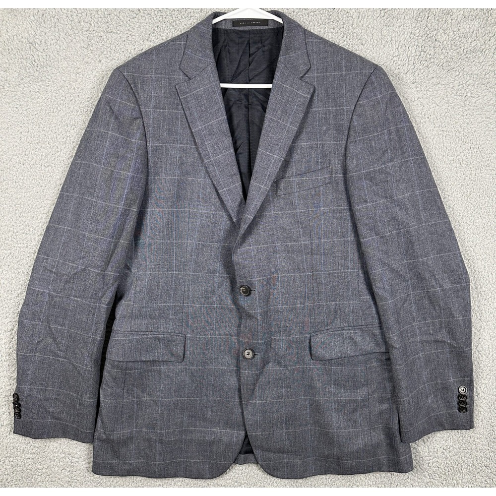 Hugo Boss Virgin Wool Blend Blazer Sport Coat Mens 42 Long‎ Gray Blue Windowpane
